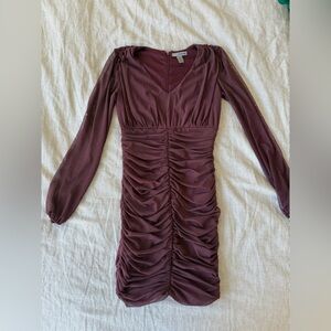 Ruched Plum Long Sleeve Mini Dress